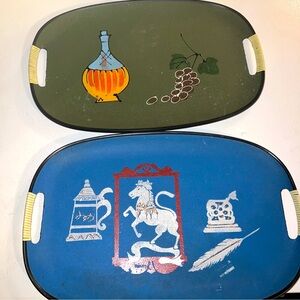 Vintage Decorative Trays with Handles Holmar Decanter Grapes Wine Glasses .c1